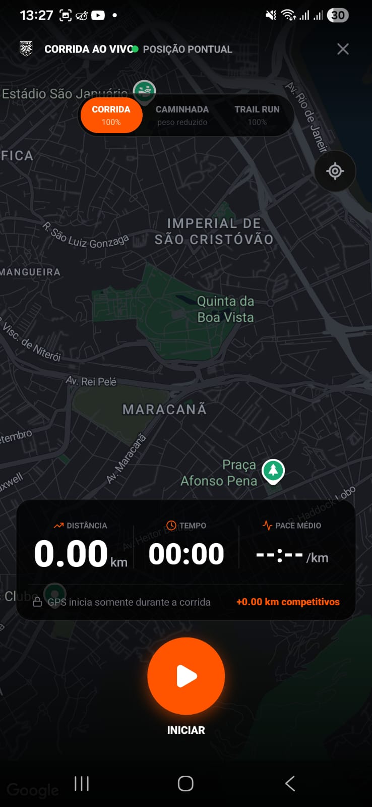 Tela do ClashRun GPS para registrar uma corrida